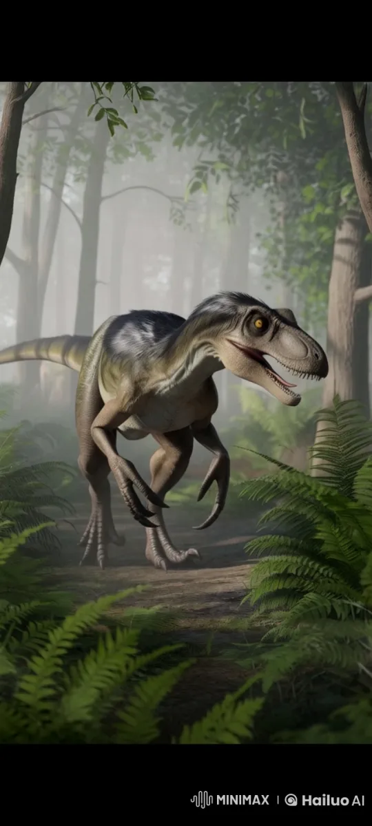 Velociraptor Stalks in a Misty Prehistoric Forest – AI Generated Video | Hailuo AI
