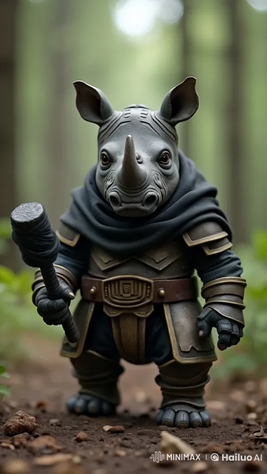 Medieval Armored Rhino in a Lush Forest Setting – AI Generated Video | Hailuo AI