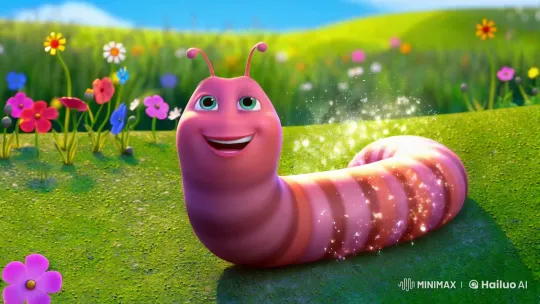 Energetic Worm Enchants in Lush Meadow Animation – AI Generated Video | Hailuo AI