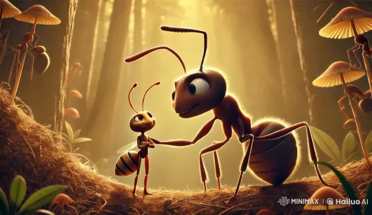 Animated Forest: Tender Moment Between Two Ants – AI Generated Video | Hailuo AI