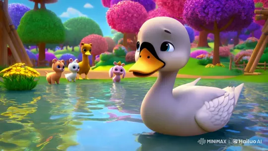 Visually Stunning Cartoon: Baby Swan's Colorful Adventure – AI Generated Video | Hailuo AI