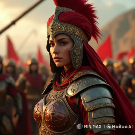 Warrior and Soldiers Prepare Under Sunset Light – AI Generated Video | Hailuo AI