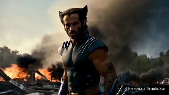 Wolverine Reflects Amidst Destruction in Cinematic Clip – AI Generated Video | Hailuo AI