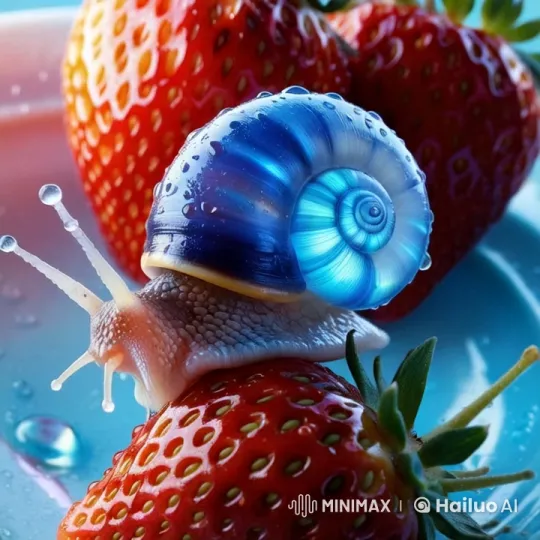Fluorescent Snail Glows on Sparkling Strawberry – AI Generated Video | Hailuo AI