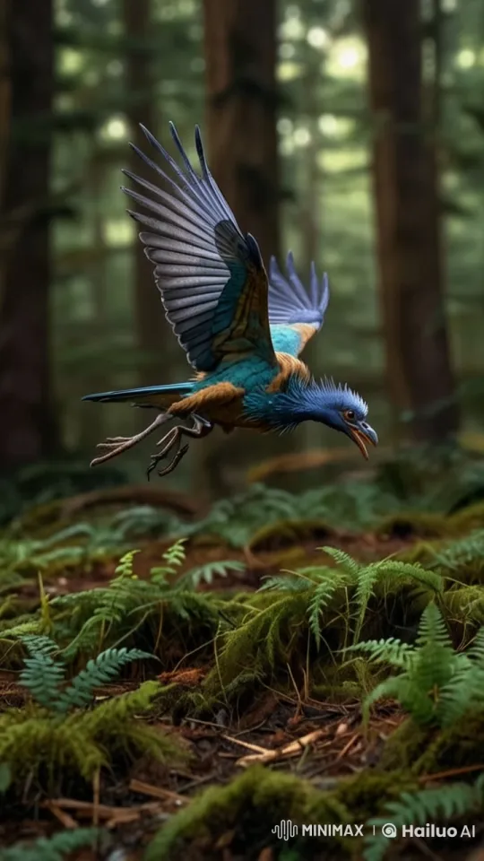 Prehistoric Flight: Archaeopteryx Flock in Serene Forest – AI Generated Video | Hailuo AI