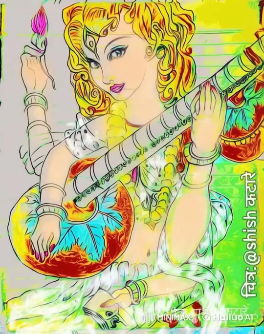 Vibrant Deity Plays Veena in Live2D Animation – AI Generated Video | Hailuo AI