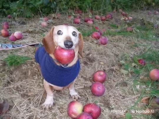 Dog and Santa Dance Joyfully in an Apple Orchard – AI Generated Video | Hailuo AI