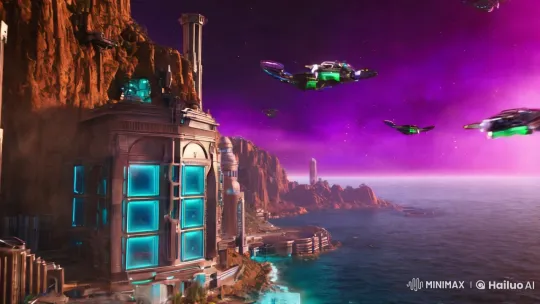 Cyberpunk Metropolis on a Purple-Tinted Alien Planet – AI Generated Video | Hailuo AI