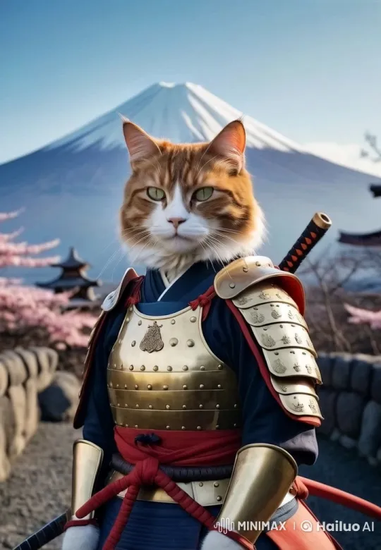 Samurai Cat Stands Calm Amidst Battle Chaos – AI Generated Video | Hailuo AI