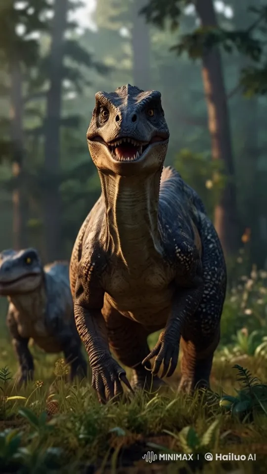 Velociraptors Hunt Prey in Prehistoric Forest Setting – AI Generated Video | Hailuo AI