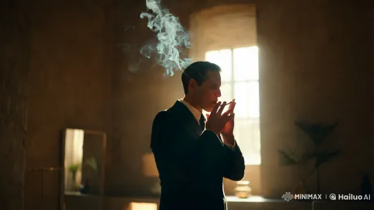 Minimalist Aesthetic: Man in Dim Light with Cigarette Smoke – AI Generated Video | Hailuo AI
