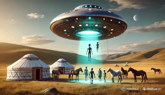 Futuristic UFO and Aliens Meet Horses in Golden Grassland – AI Generated Video | Hailuo AI
