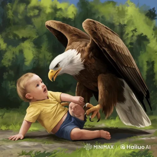 Child in Struggle with Eagle in Forest – AI Generated Video | Hailuo AI
