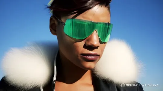Stylish Woman Smokes with Confidence in Futuristic Sunglasses – AI Generated Video | Hailuo AI