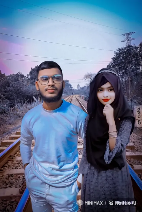 Couple Standing on Tracks at Twilight – AI Generated Video | Hailuo AI