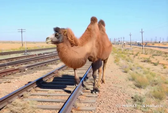 Running Camel on Railway Tracks Animation – AI Generated Video | Hailuo AI