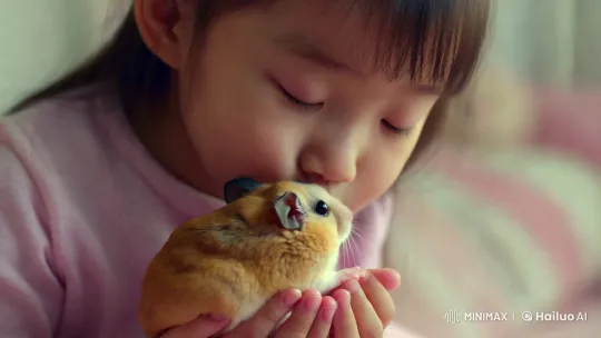 Innocent Affection: Girl and Hamster in Intimate Moment – AI Generated Video | Hailuo AI
