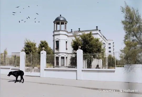Aerial Tour of Isolated Classical Building with Green Surroundings – AI Generated Video | Hailuo AI