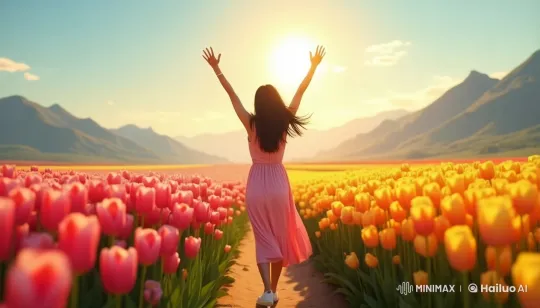Young Woman in Joyful Tulip Field Animation – AI Generated Video | Hailuo AI