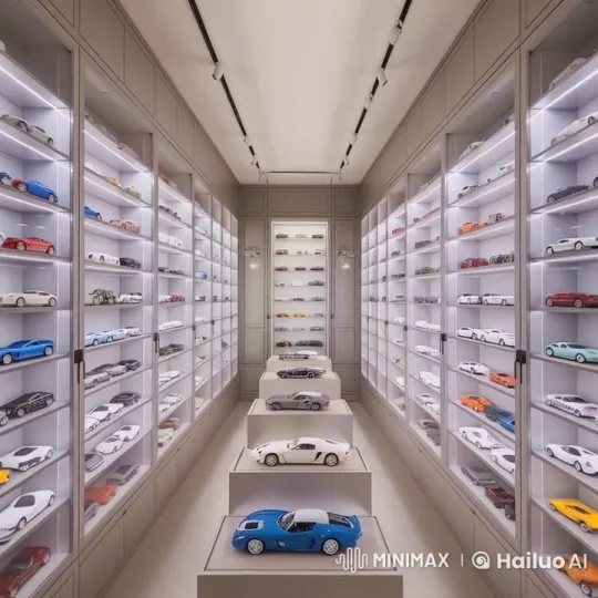 Modern Minimalist Room Showcases Miniature Car Collection – AI Generated Video | Hailuo AI