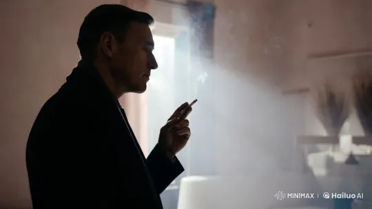 Contemplative Man in Minimalist, Smoky Setting – AI Generated Video | Hailuo AI