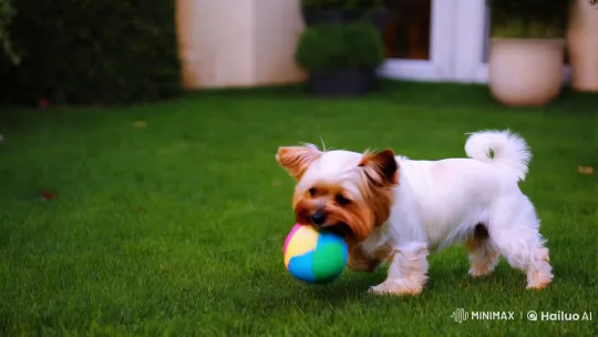 Yorkie Dog Plays Energetically in a Lush Garden – AI Generated Video | Hailuo AI