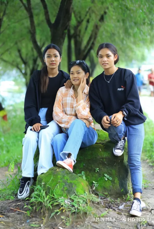 Friends Playfully Scuffle in Peaceful Park – AI Generated Video | Hailuo AI