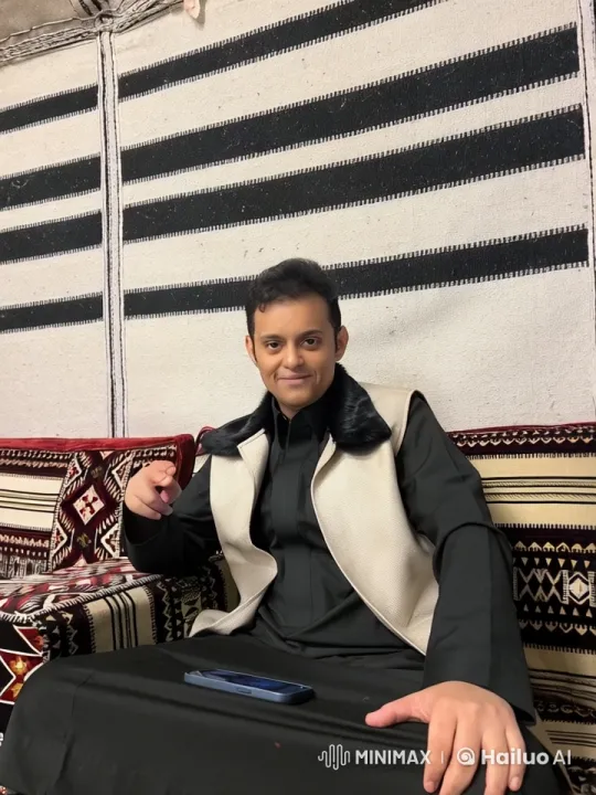 Man Smoking in Traditional Attire in Textured Room – AI Generated Video | Hailuo AI