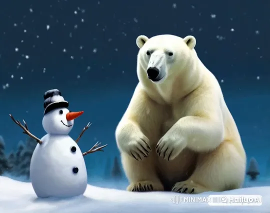 Polar Bear and Snowman Coexist in Winter Wonderland – AI Generated Video | Hailuo AI