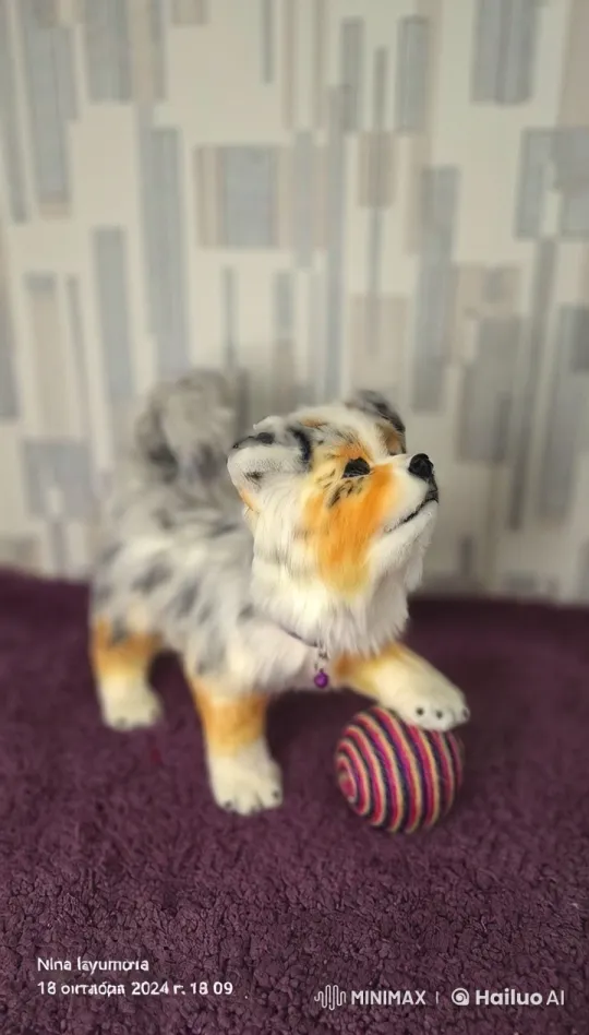Fluffy Puppy Plays Cheerfully on Purple Carpet – AI Generated Video | Hailuo AI