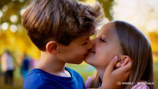 Intimate Moment: Young Lovers Kissing in Park – AI Generated Video | Hailuo AI