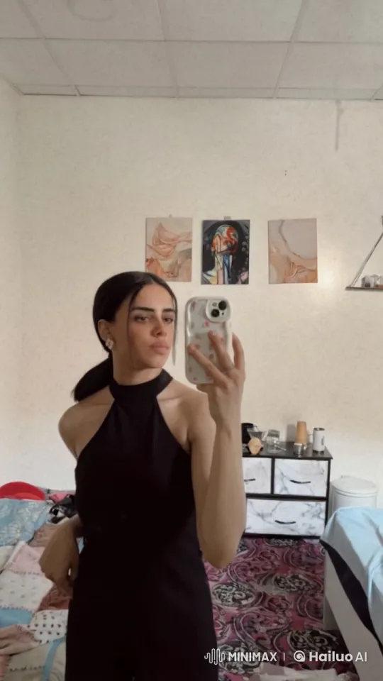 Woman Taking Selfie in Cozy Bedroom with Smoke – AI Generated Video | Hailuo AI