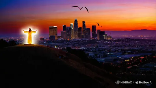 Jesus Stands Over Los Angeles at Dusk – AI Generated Video | Hailuo AI