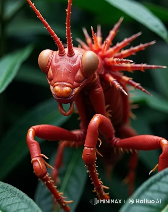 Red Insect Emerges in Lively Rainforest Jungle – AI Generated Video | Hailuo AI