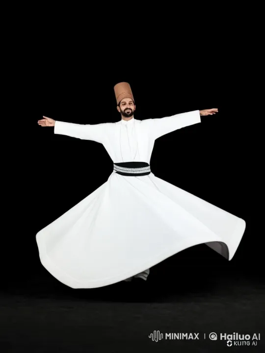 Sufi Dervish Whirls in Dramatic Live2D Black and White Animation – AI Generated Video | Hailuo AI