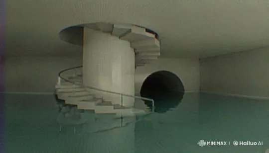 1990s VHS Aesthetic: Pool Room with Spiral Staircase – AI Generated Video | Hailuo AI