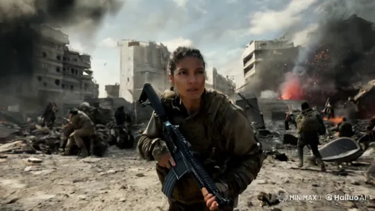 Rebel Leader Races Through War-Torn Cityscape – AI Generated Video | Hailuo AI