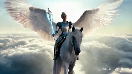 Celestial Knight on Winged Steed in IMAX Epic Chase – AI Generated Video | Hailuo AI