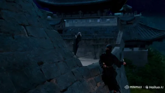 Ninja Stealthily Climbs Fortified Castle Walls – AI Generated Video | Hailuo AI