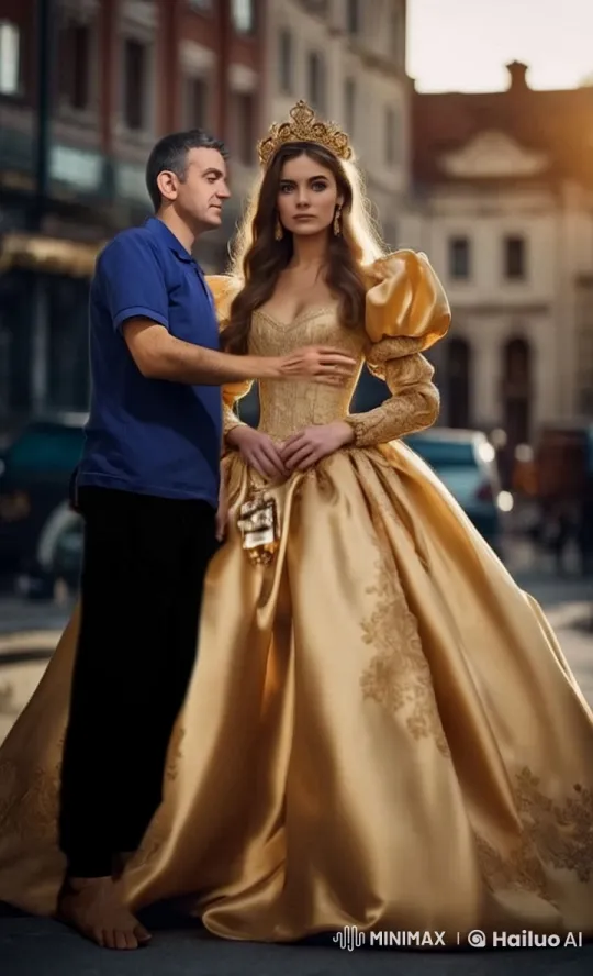 Royal Couple in Golden Dress and Casual Attire Share Romantic Moment – AI Generated Video | Hailuo AI