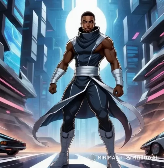 Futuristic Hero Stands Resolute in Luminous Cityscape – AI Generated Video | Hailuo AI