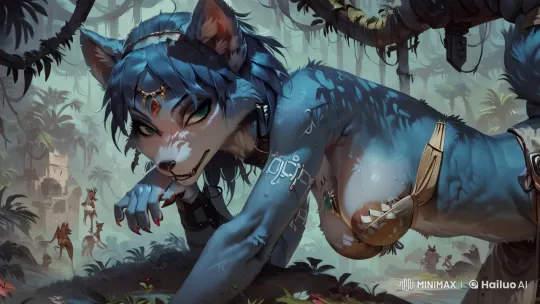 Blue Wolf in Mystical Jungle: Serene Animated Encounter – AI Generated Video | Hailuo AI