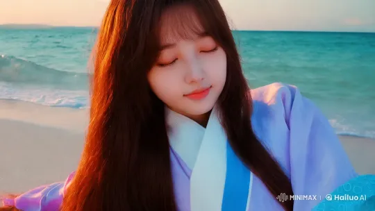 Tranquil Beach Scene: Anime Girl Enjoying Solitude – AI Generated Video | Hailuo AI