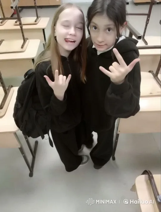 Girls Embrace and Kiss in Classroom Setting – AI Generated Video | Hailuo AI