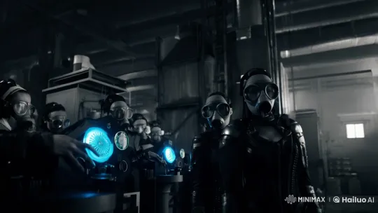 Cyberpunk Line in Monochrome Factory Setting – AI Generated Video | Hailuo AI