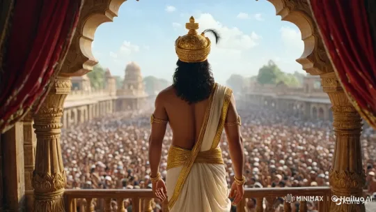 Regal Figure Acknowledges Enthusiastic Crowd from Grand Balcony – AI Generated Video | Hailuo AI