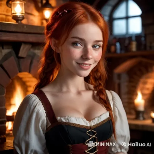Cozy Medieval Tavern with Flirtatious Barmaid – AI Generated Video | Hailuo AI