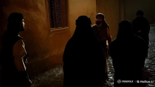 Arab Men Confrontation in Rainy Alley at Night – AI Generated Video | Hailuo AI