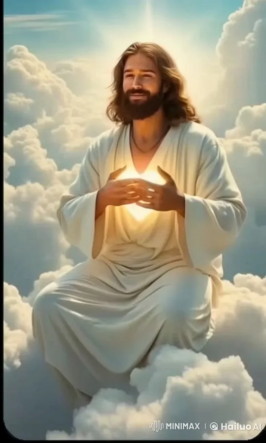 Serene Figure in Radiant Clouds: A Peaceful Celestial Scene – AI Generated Video | Hailuo AI