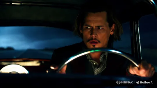 Johnny Depp Intense Drive in Vintage Car Amid Storm – AI Generated Video | Hailuo AI